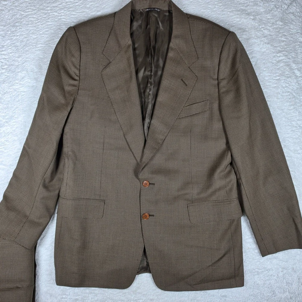 Canali Milano Full Suit Men 48(38) Brown Wool Micro-check 2-Button Pleated 32x29